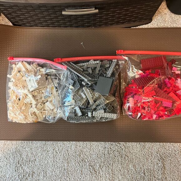Lego Almost 3.5 lbs Bricks Gray White Red & Pink Pieces Sorted in Bags